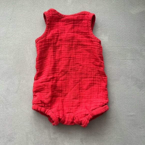 Unisex Sleeveless Henley Romper - 3-6Months - Red - Picture 2 of 3